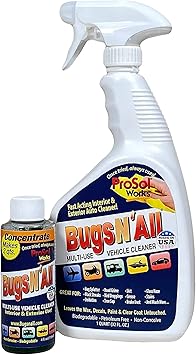 Bugs N All Multipurpose Car Cleaner & Degreaser - Bug & Tar Remover Concentrate 4 oz - Exterior Cleaner Safe for Car Paint, Metal, Chrome, Aluminum, Windows & Mirrors - w/Free 32 oz Spray Bottle