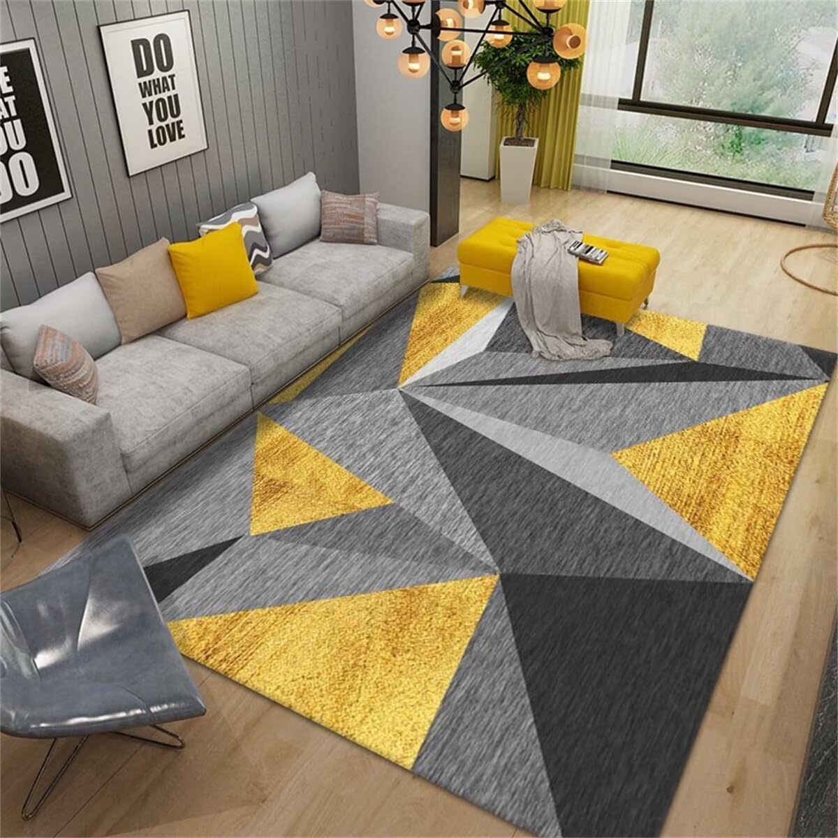 Tapis salon moderne 60x120cm gris doré à motif géométrique chic