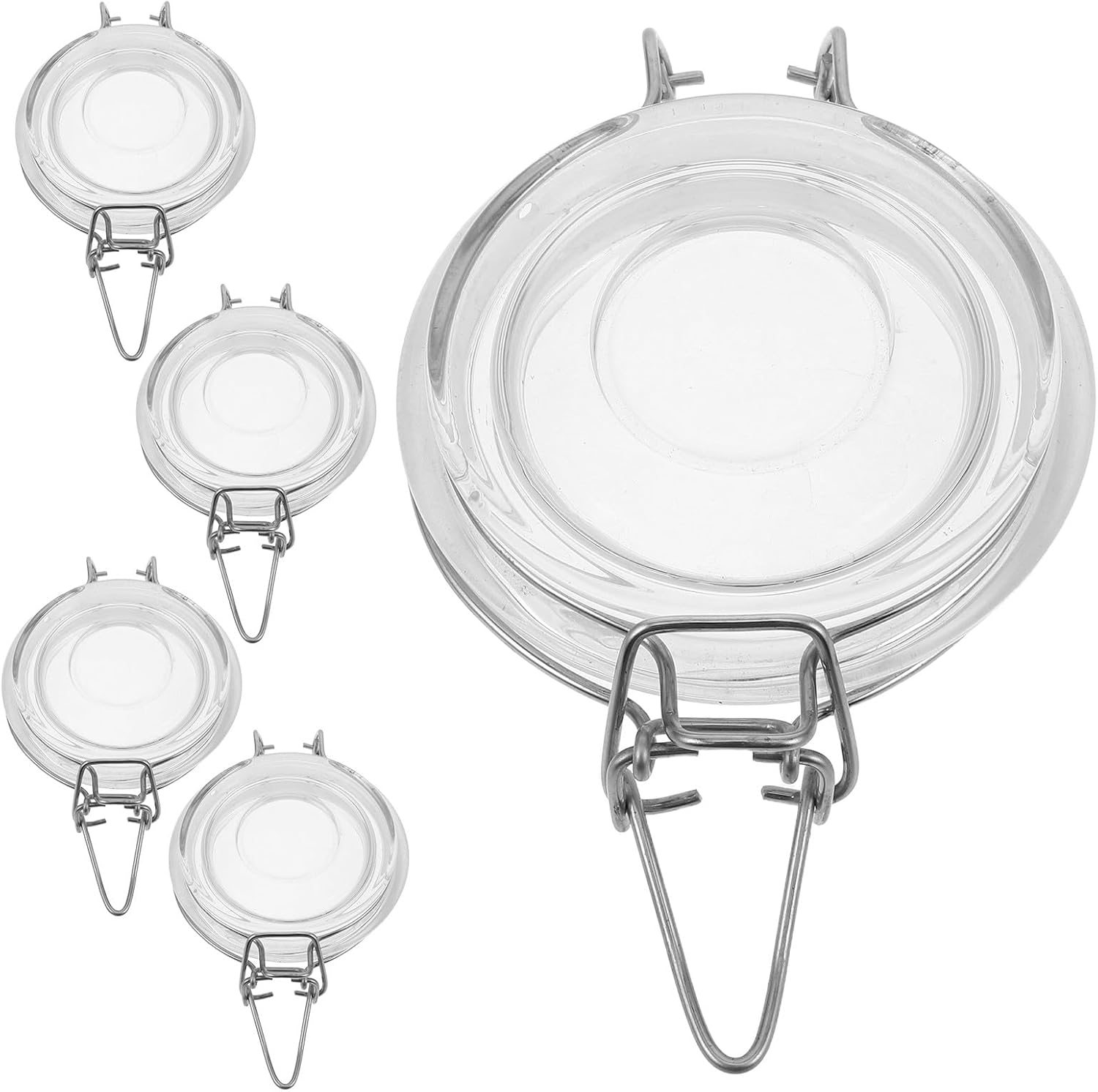 5pcs Leak Proof Glass Bottle Lids Replacement with Silicone Seal and Metal Clamp, Wide Mouth Storage Jar Caps for Pickling, Canning, and Kitchen Storage