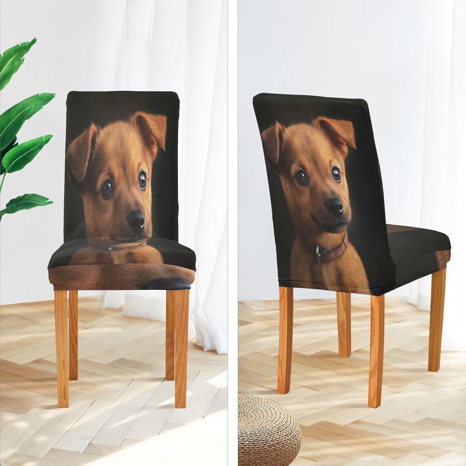 ALAZA Chair Covers for Dining Room, Puppy Dog on Dark Stretch Chair Cover Sets Chair Protector Removable Washable for Ktichen Restaurant Hotel