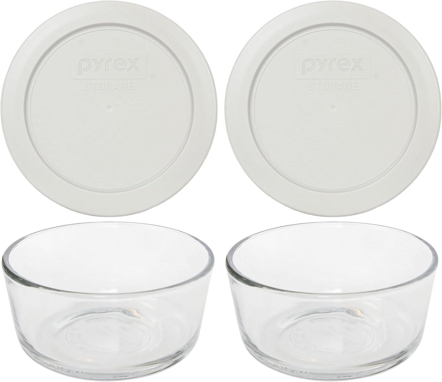 Pyrex 7200 2 Cup Glass Bowls & 7200-PC Sleek Silver Food Storage Replacement Lids (2-Pack) - Made in the USA