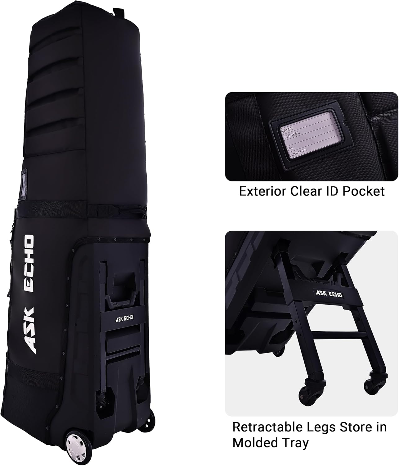 ASK ECHO Locklink StableRoller Golf Travel Bag with 4-Wheel Rolling System, Extendable Support Stand Legs - Image 3