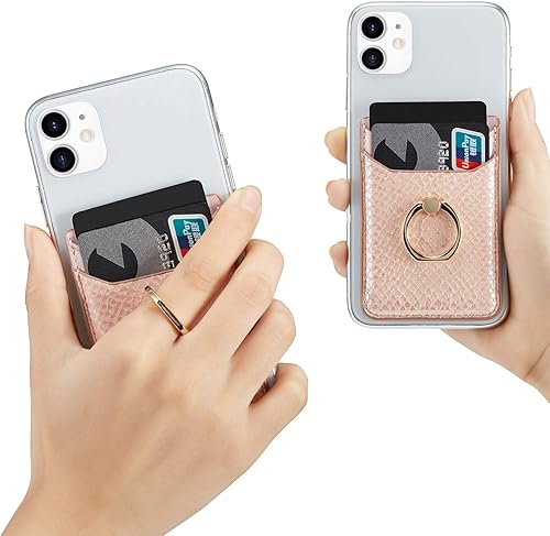 Miniatura 5 de BIAJIYA Tarjetero RFID de piel para teléfono con adhesivo de crédito, tarjetero adhesivo para mujeres y hombres, parte trasera del teléfono para la