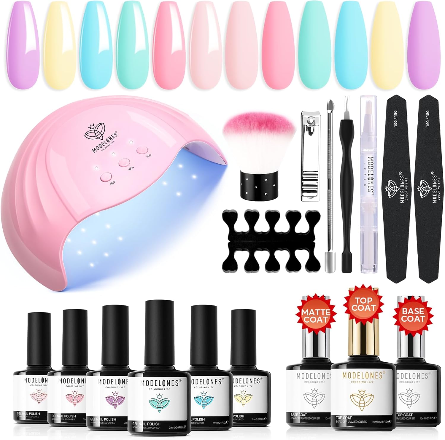 Modelones Kit Semipermanente Unghie Professionale Con Lampada Led 48W, 6 Colori Semipermanente Unghie Kit Unghie Con 2 Top & 1 Base Coat Starter Kit Ricostruzione Unghie Gel Completo A Casa Salone - Immagine 1