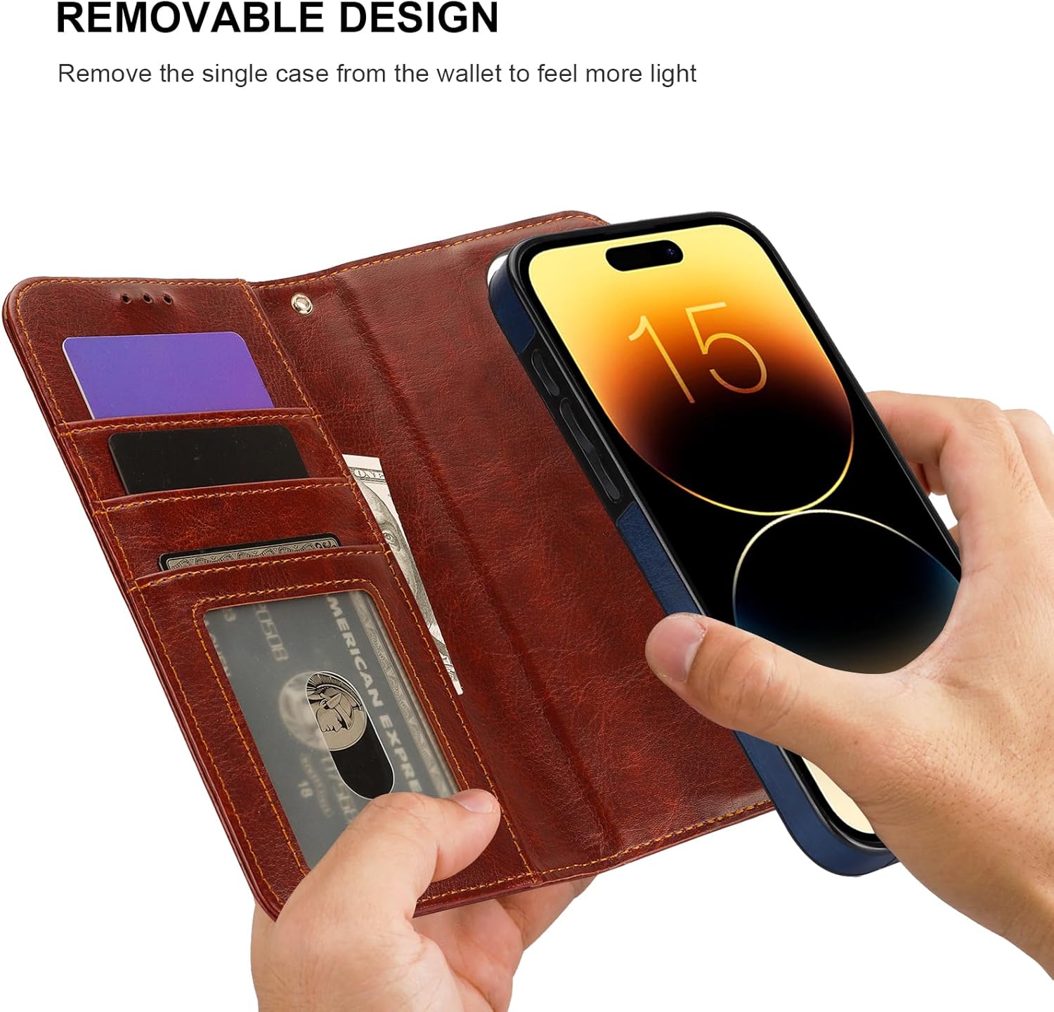 Bocasal for iPhone 15 Pro Max Wallet Case Compatible with MagSafe Wireless Charging, RFID Blocking Magnetic Leather Case with Card Slots Holder Kickstand Detachable Wrist Strap 6.7 Inch (Brown)