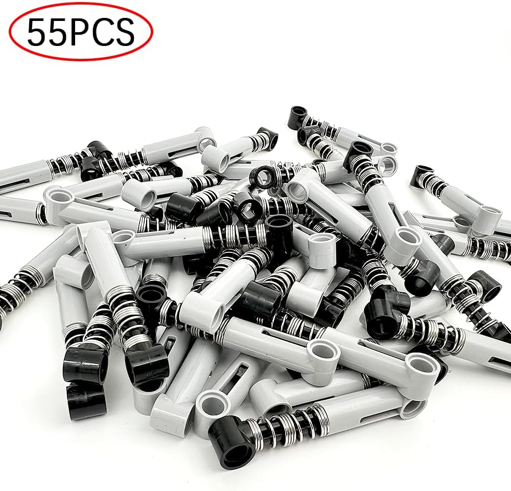 55PCS Technic Shock ABSORBERS 6.5L (Extra Hard Spring-Gray) TECHNIC Light Shock ABSORBERS Compatible with Lego MOC Parts, Building-Block Part Piece Spring Suspension Car Truck Chassis