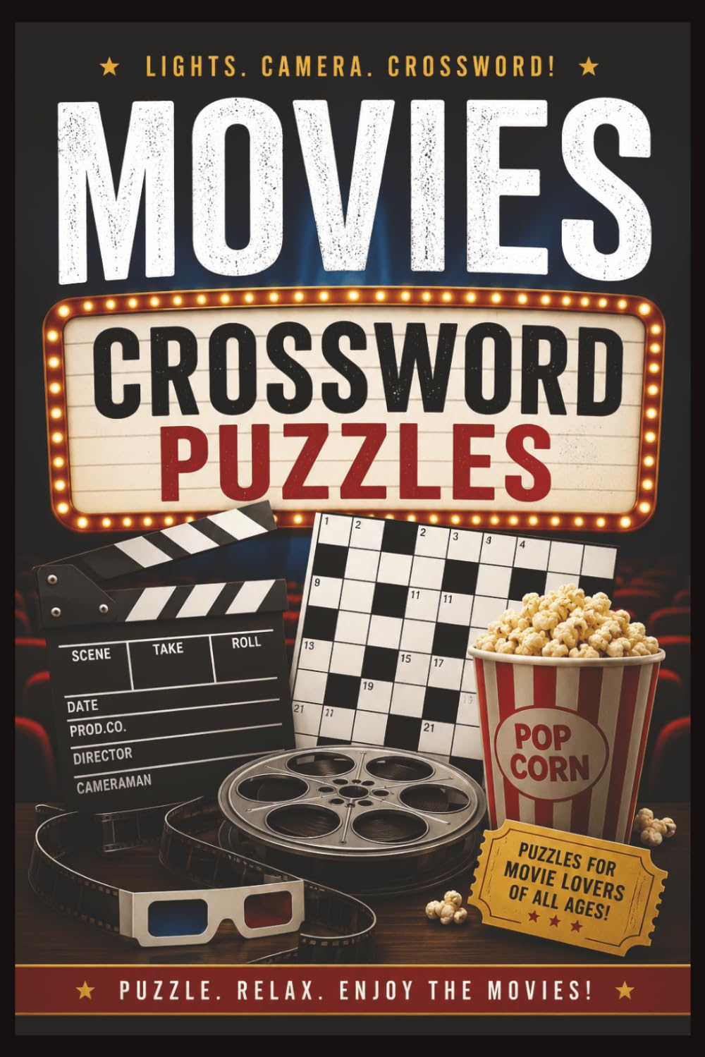Movies Crossword Puzzles: Crossword Puzzles with Easy to Read Print about Movies | 6x9 inches, 120 Pages | 50+ Puzzles…Gift for Holidays and Relaxation