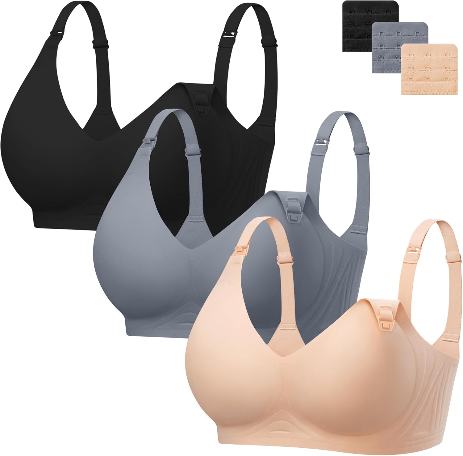 Angelhood 3 Pack Nursing Bras for Breastfeeding Seamless Pregnancy Maternity Bra Wireless Sleep Bralette with Extenders