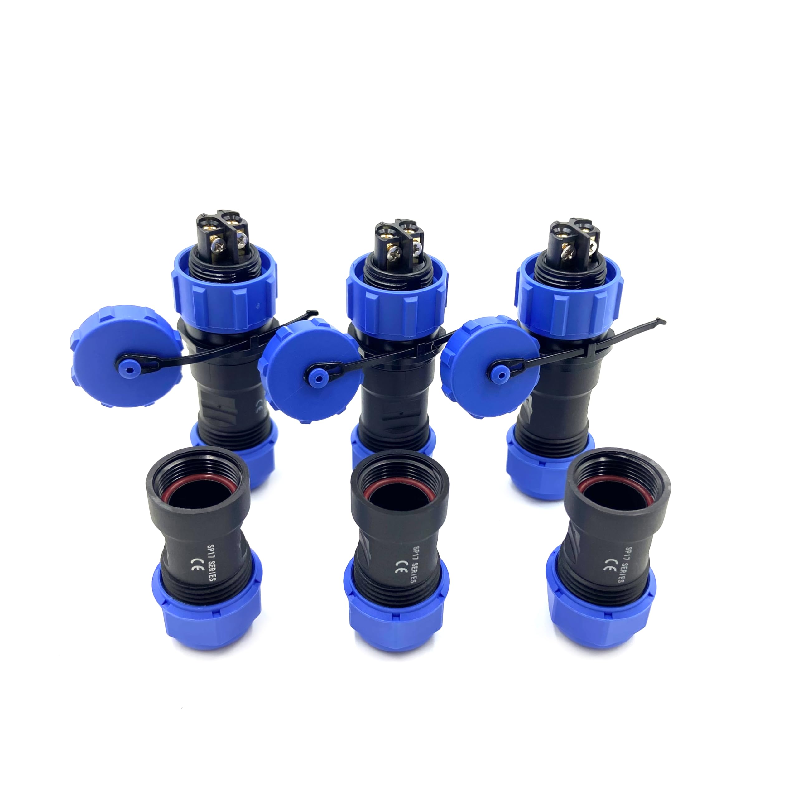 Lot de 3 connecteurs d'aviation SP17 à 2 broches, IP68, 2 broches, sans soudure, connecteur d'aviation étanche pour lampes extérieures, utilisé 500 V 10 A (sertissage à vis de câble 14AWG)