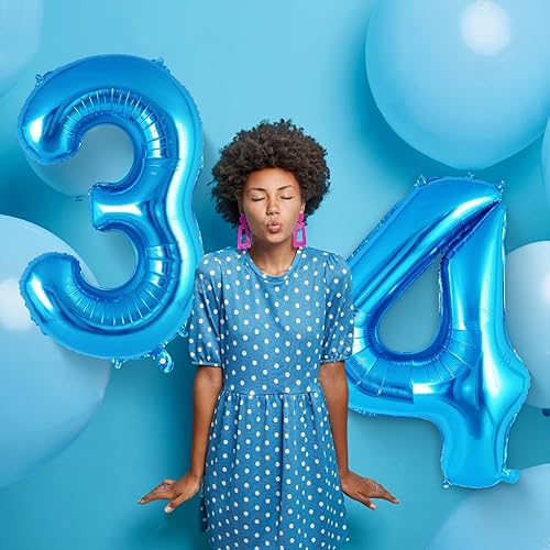 Miniatura 5 de Globo azul del número 4 de 40 pulgadas, globos grandes de aluminio con número de helio, globos gigantes gigantes de Mylar número 4 para decoración