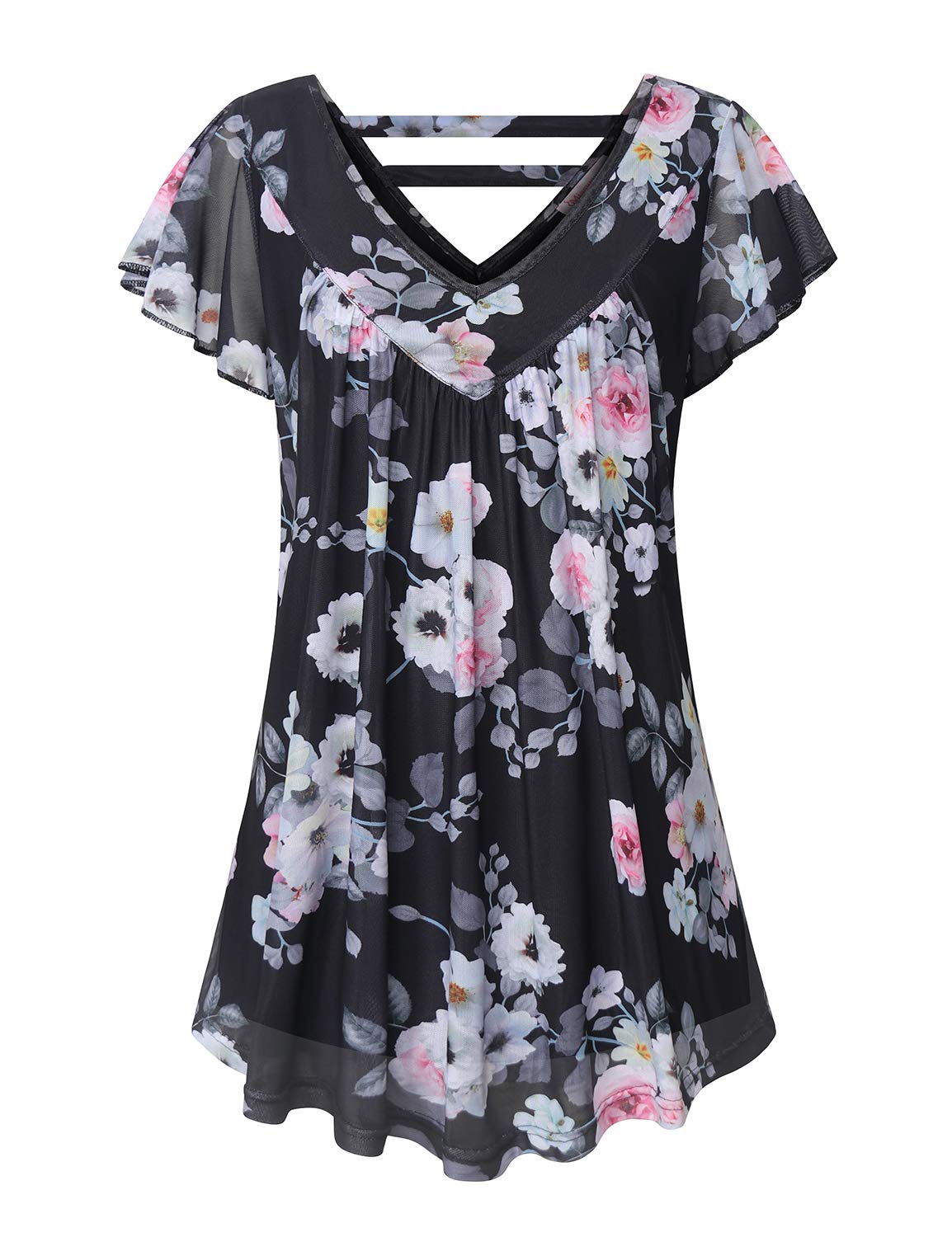 Misswor Womens Short Sleeve Cold Shoulder Casual Tops Loose Trendy Blouse