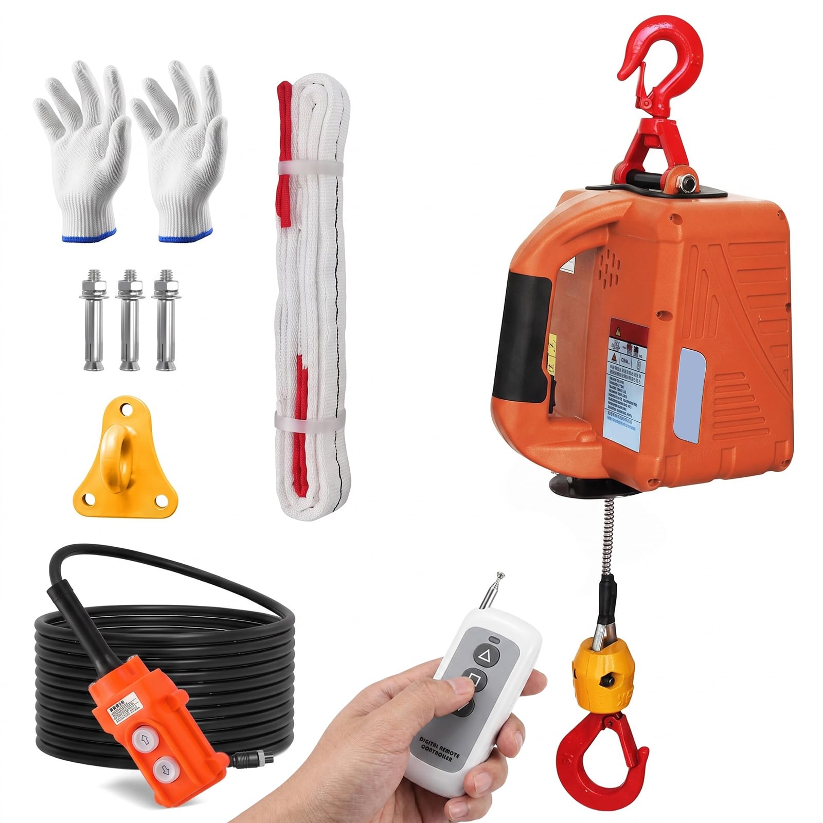 Elektrische Seilwinde 500kg, Elektrischer Seilzug mit Funkfernbedienung | 1500W Elektro Seilzug mit Kabel-/Funkfernbedienung, 7,6m Hubhöhe, für Garage, Lager, Baustelle, Ziehen, Heben, Bewegen
