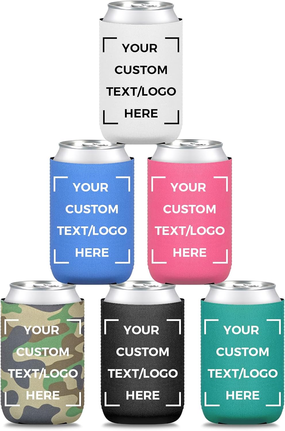 Custom Neoprene Can Coolers 100 Pack, Personalized Logo, Photo or Text Bulk - as Weddings, Parties, Anniversary Decorations - Great for Beer, other Beverages