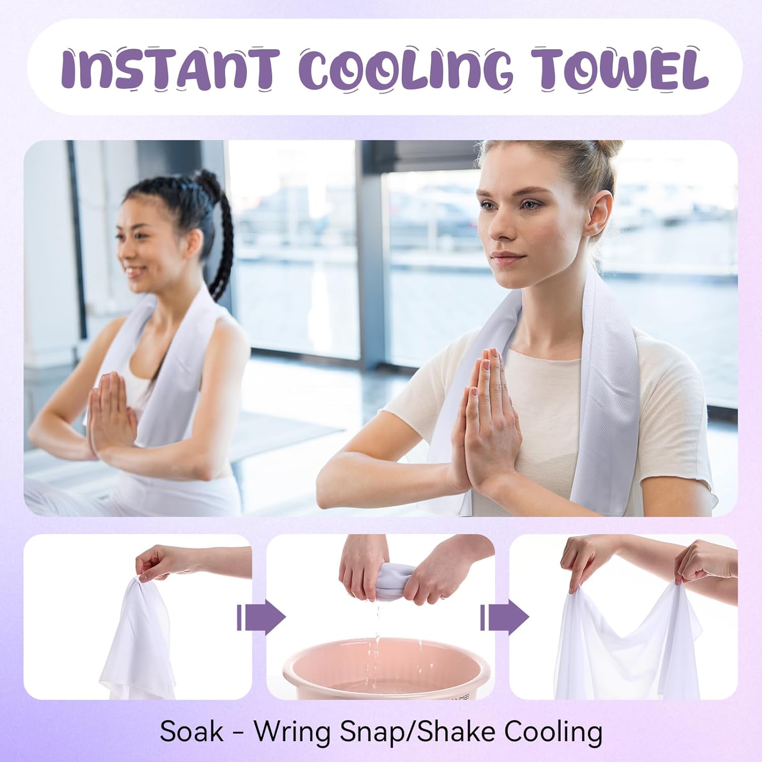 Tujoe 6 Sets Mini Portable Fan Cooling Towel Small Personal Handheld Fan Rechargeable 35"x 12" Ice Towel Chilly for Yoga, Sport, Gym, Workout, Camping, Fitness, Running Summer Gift (White)