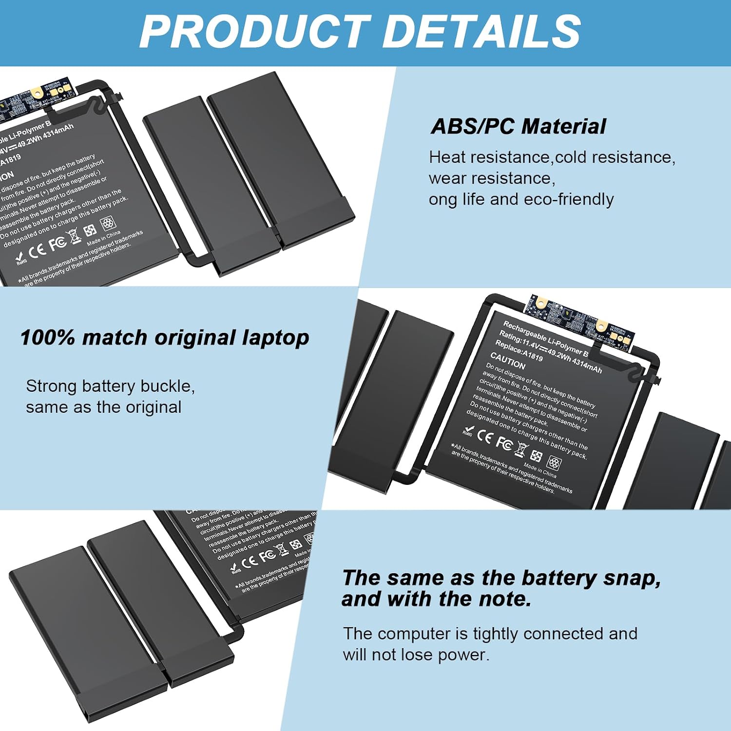 BND A1706 Battery Replacement for MacBook Pro 13 inch A1706 (Late 2016 Mid 2017) EMC 3071 3163, A1819 Laptop Battery Replacement EMC 3071 EMC 3163 4320mAh (Upgraded 6.2 Versions) 11.4V 49.2Wh
