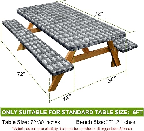 Miniatura 359 de Play Tailor - Mantel para mesa de pícnic con cubiertas para bancas, impermeable y a prueba de viento con bolsa de cordón, ajustable a mesas y bancas