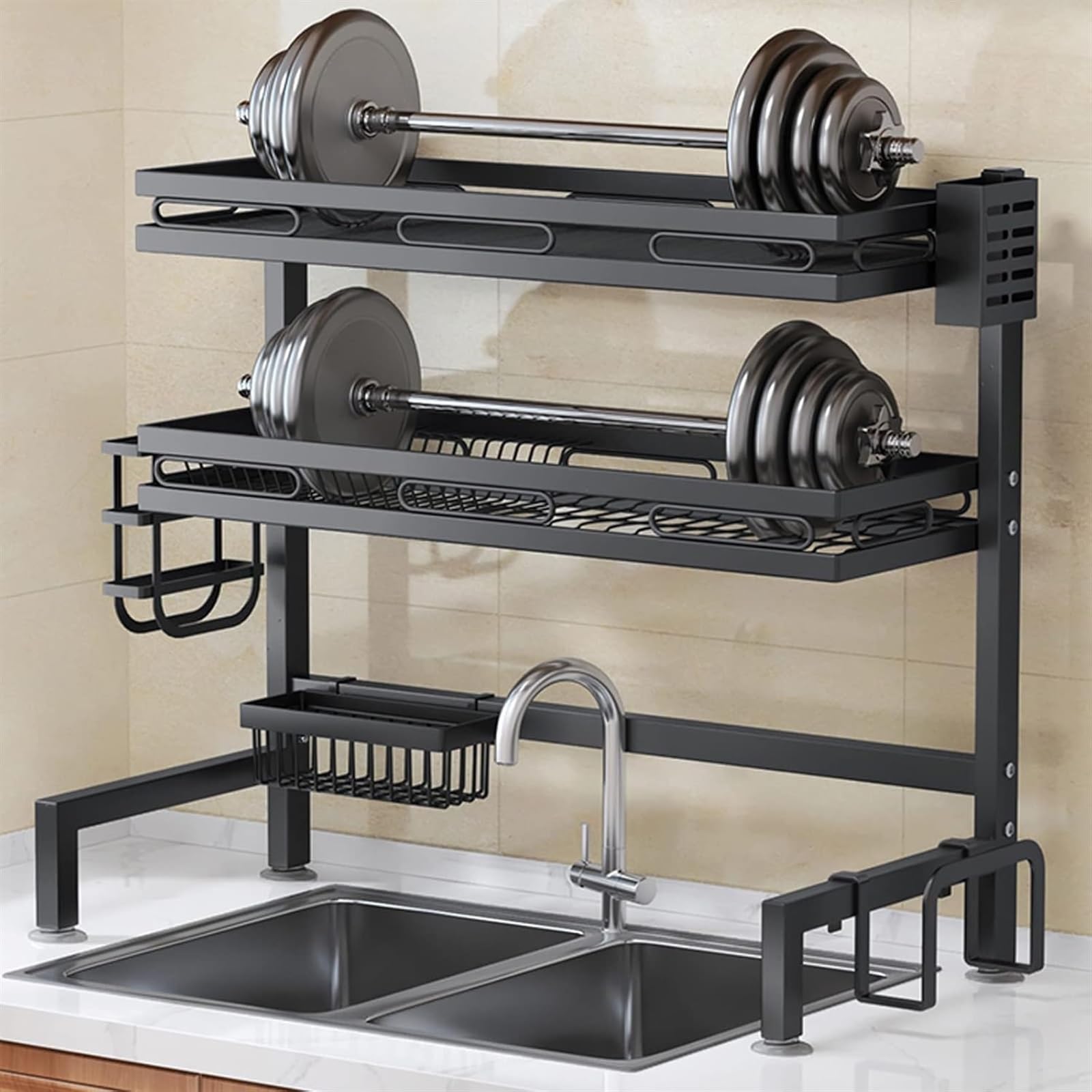 Escurridor de platos, escurridor de platos grande de 2 niveles sobre el fregadero, escurridor de platos sobre el fregadero, escurridor de platos grande multiusos, estante organizador para encimera de