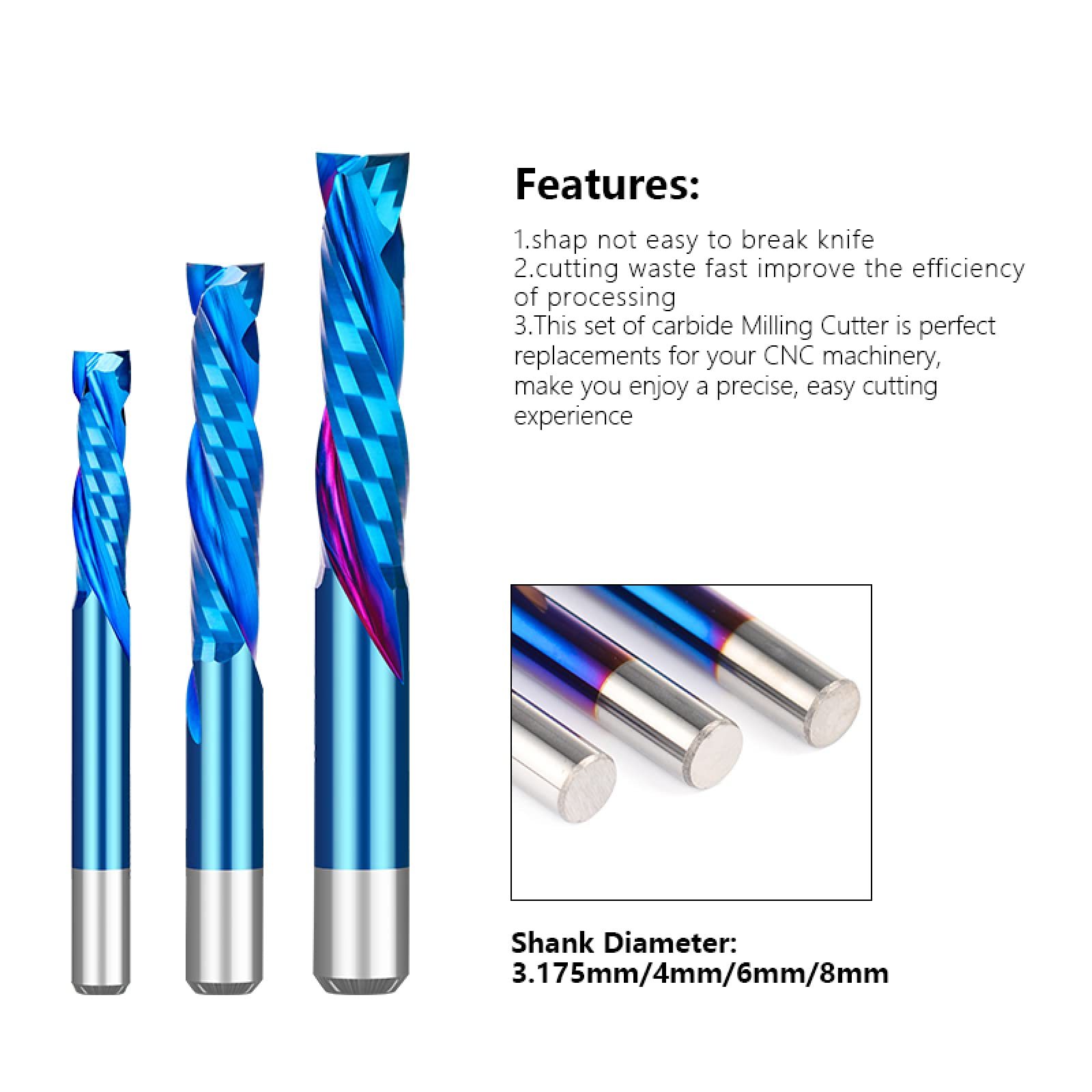 1pc Fresa A Compressione 3.175/4/6/8mm Gambo Lavorazione Del Legno UP DOWN Cut Router Di CNC Bit Due Flauti Spirale Strumento Di Fresatura In Metallo Duro,8x25x70L