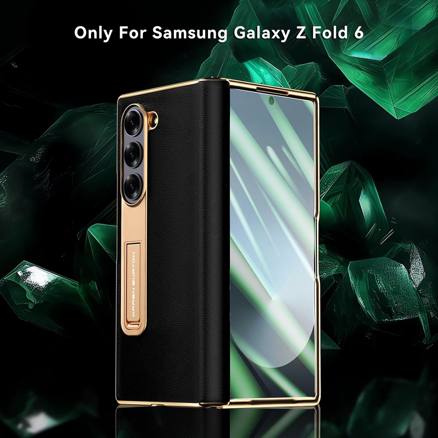 for Samsung Galaxy Z Fold 6 Phone Case,Luxury Premier Genuine Leather,Full Body Hinge Protection,Built-in Screen Protector,Kickstand Slim Protective Cover for Galaxy ZFold 6 (Black)