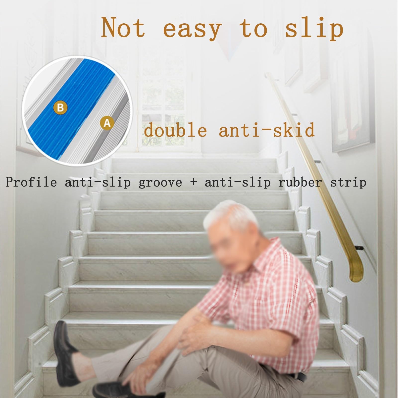 Tira De Escalera Antideslizante Aleación Aluminio, Perfil De Borde De Escalón, Tipo L Tiras Antideslizantes para Peldaños, Proceso De Anodizado, Doble Antideslizante, Apto para Hoteles, Hospitales ( C