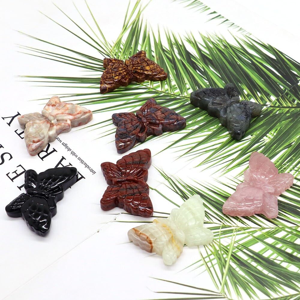 Amazon.co.jp: 48 ミリメートル蝶天然水晶ローズクォーツ昆虫石彫刻