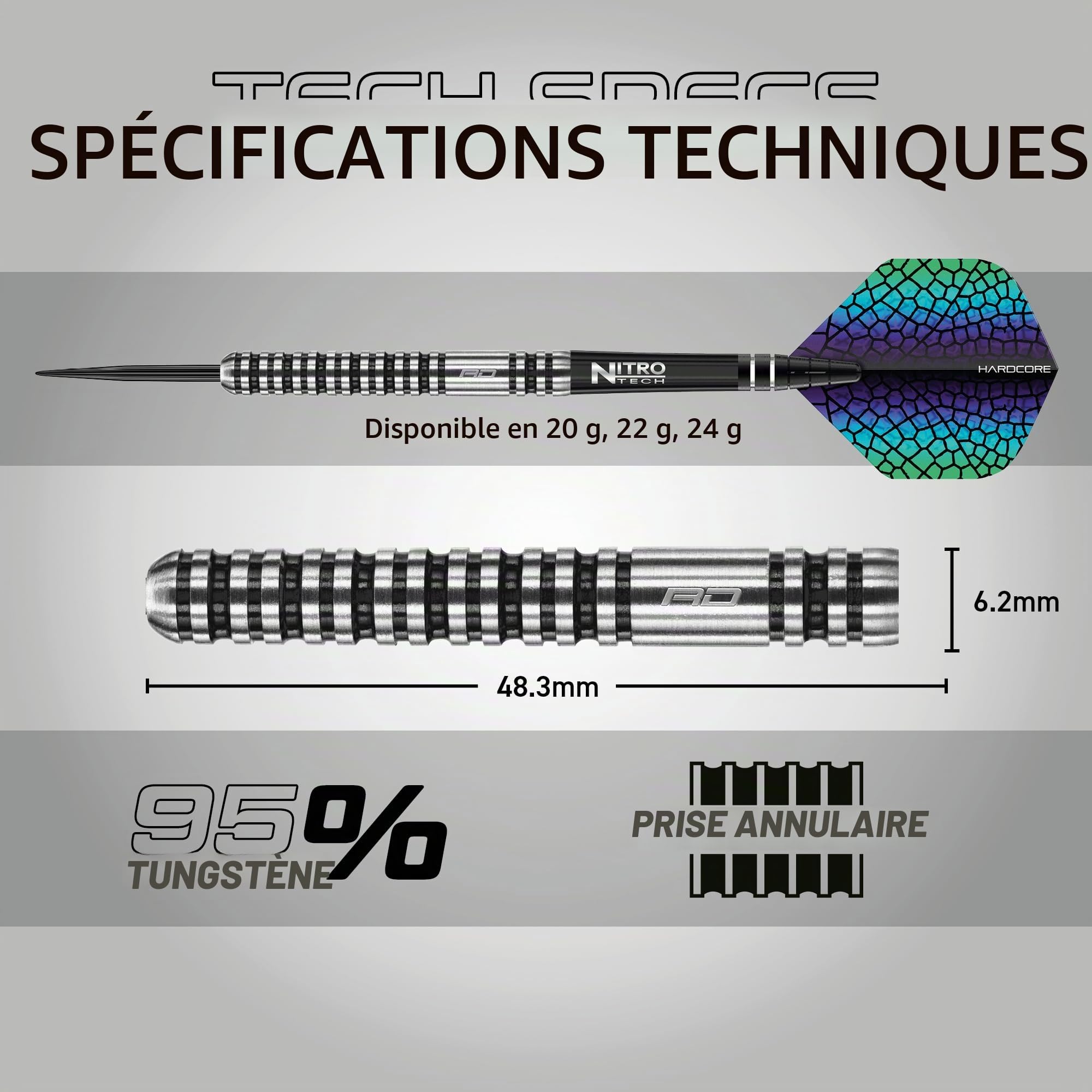 RED DRAGON Darts - Dragonfly - 95% Tungstène - Jeu de fléchettes à Pointe en Acier Professionnel - Comprend des ailettes et des tiges - Disponible en 20g, 22g & 24g