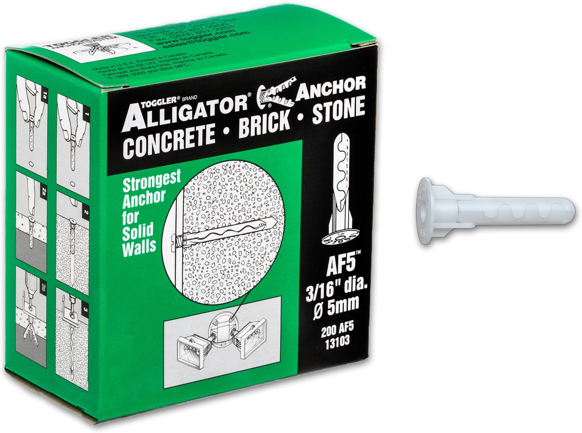 ALLIGATOR AF5 Flanged Anchor, Polypropylene, Made in US, For #4 to #9 Fastener Sizes (Pack of 200)