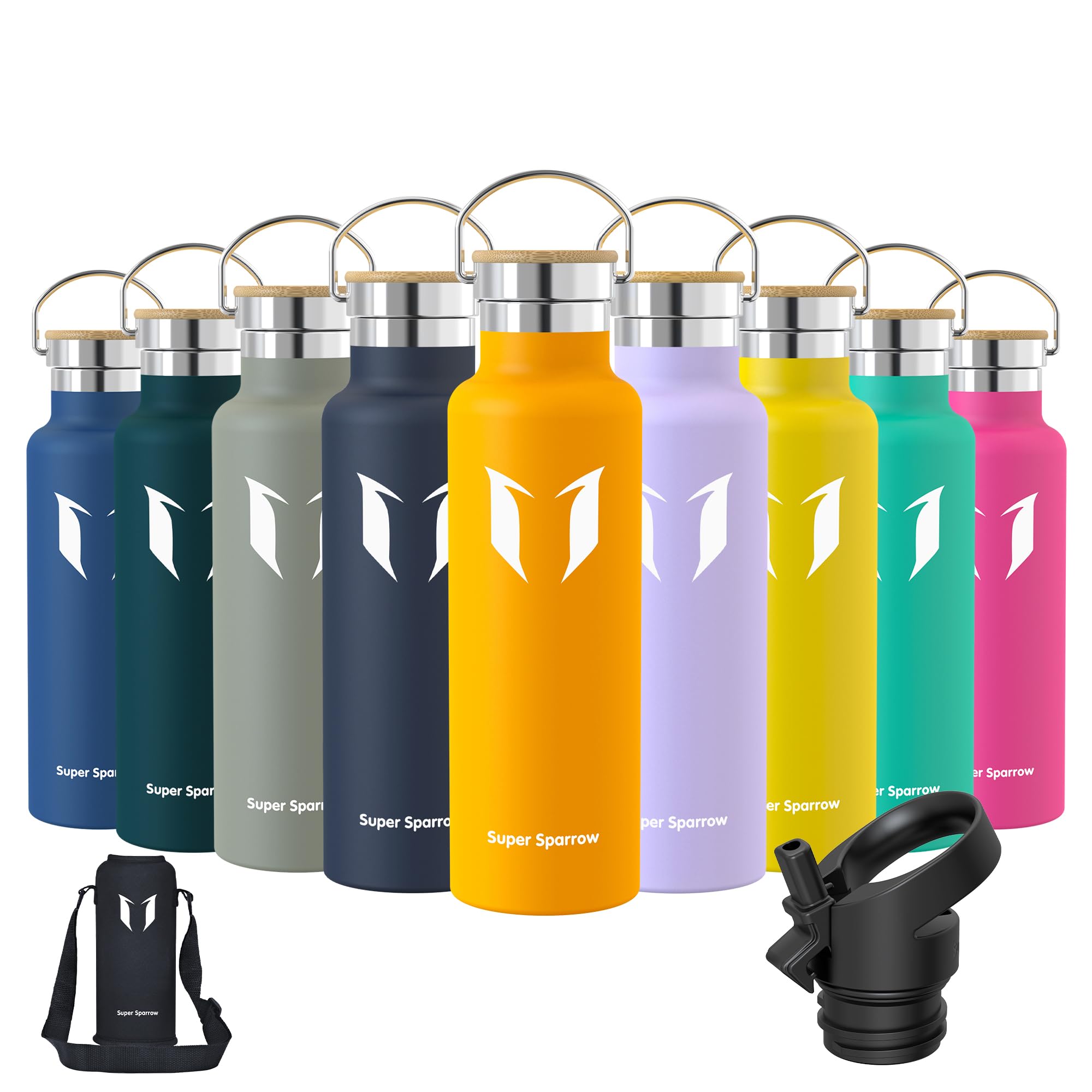 Super Sparrow Borraccia Termica - Bottiglia Termica Senza Perdite - 350ml/500ml/620ml/750ml/1L - Senza BPA Borracce Bambini - Per Scuola, Sport, Campeggio, Palestra, Ciclismo - Con 2 Tappi