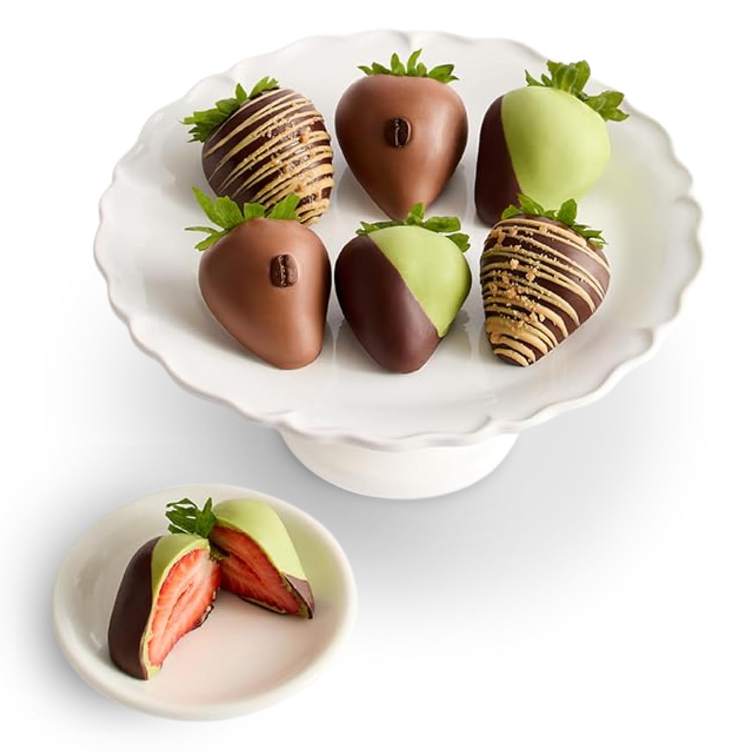 Shari’s Berries Matcha and Coffee Dipped Chocolate Strawberries | Gourmet Chocolate Strawberry Gift Box for All Occasions | Unique Thoughtful Gift for Mother's Day (Half Dozen, 6 Berries)