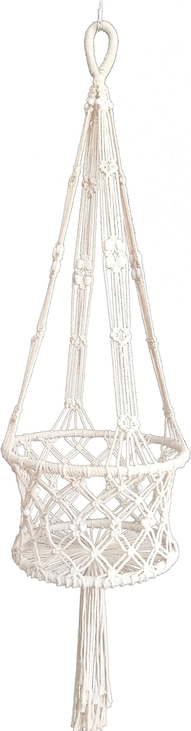 MCHANG 4 Legs Macrame Cotton Plant Holders & Plant Hangers with Bamboo Ring Inside Cream Color, 43-inches Length (Without the Pot and Plant) for Pot 10-12 inches