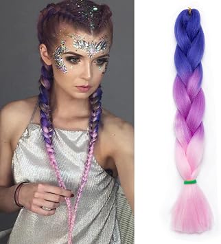 Rich Choices Braiding Hair Extensions Ombre 4 Tones Jumbo Braids Hair Extensions for Braiding Coloured Hair for Twist 24 , 1 Bundles - Dark Blue to Light Purple to Light Pink