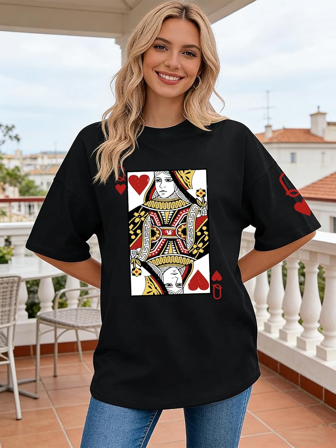 Queen of Hearts Shirt for Women Oversized Funny Vintage T Shirts Cute Lady Graphic Short Sleeve Tee Tops - Image 2