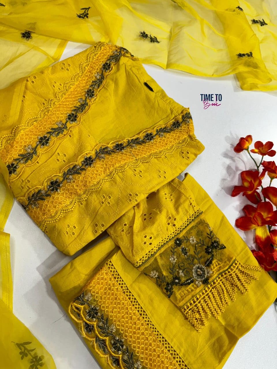 RangMahal Damen Indian Heavy Kurta mit afghanischer Hose & Organza Dupatta Set