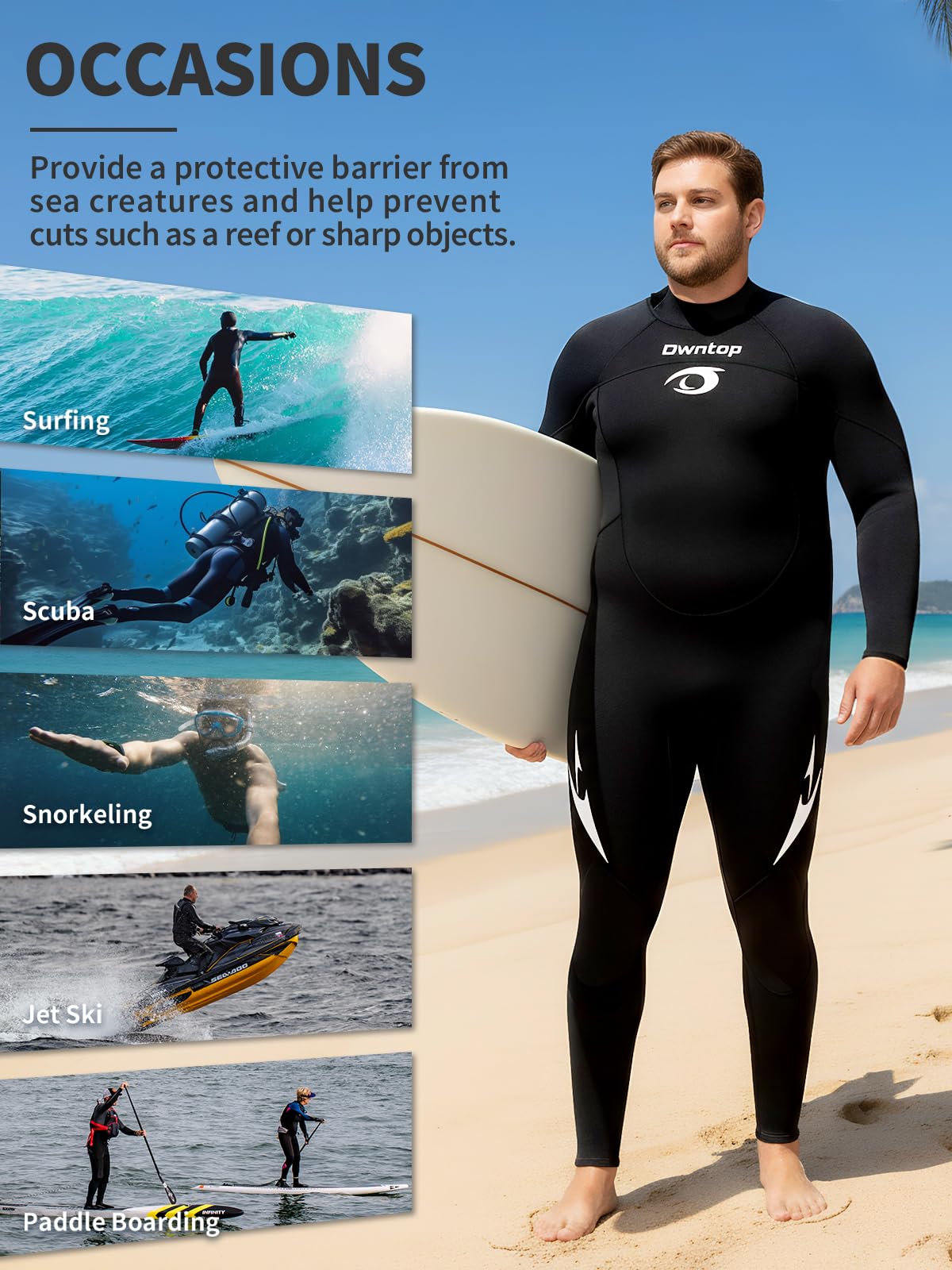 Owntop Traje de neopreno de talla grande para hombre y mujer, 3/2 mm con cremallera trasera, traje térmico de cuerpo completo, traje de buceo para buceo en agua fría, surf