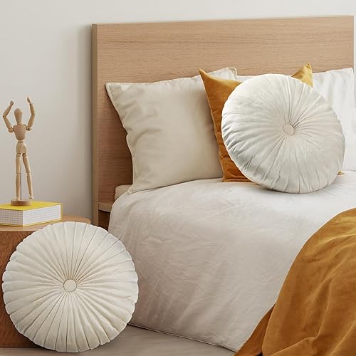 Miniatura 7 de Namalu Almohada redonda de 13.8 pulgadas, almohada decorativa redonda de terciopelo para el suelo, cojín de calabaza pequeña para sala de estar,