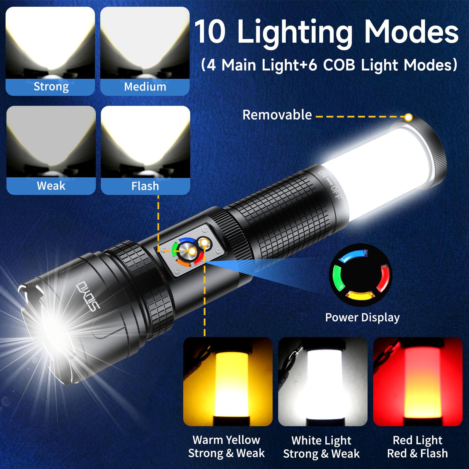 Lampes de Poche Rechargeable a Haute Luminosité, 20 0 000 Lumens, Lampe Torche Rechargeable la Plus Lumineuse, Plusieurs Modes Avec Lumière Cob, Lampe de Poche Étanche, Lampe dde Poche Rechargeable