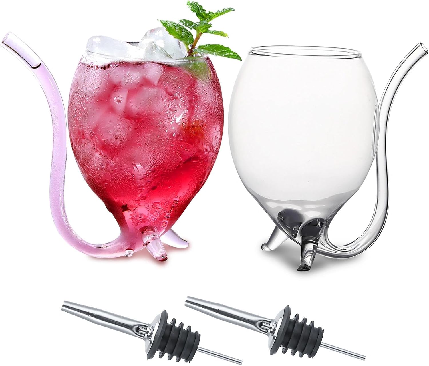 INFTYLE Vampire Wine Glass 12oz Set Of 4 Creative Cocktail Glasses Decanter Cups Mugs with Built-in Straw for Cocktail Wine Juice Ice Cream Champagne Home Bar Party Club Glassware Barware