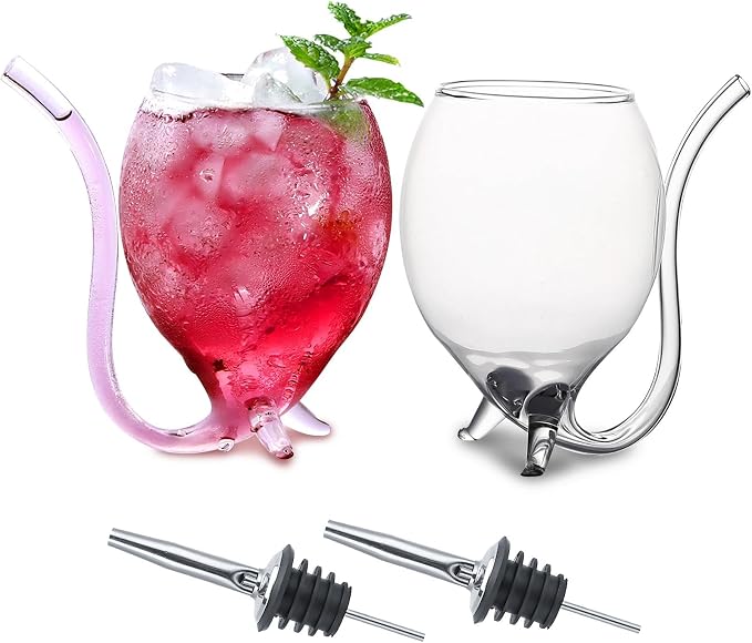 INFTYLE Vampire Wine Glass Set of 2 Cocktail Glass 12oz with Drinking Tube Straw Creative Glass Decanter Cups Mugs for Wine Champagne Juice Home Bar Party Club Glassware Barware Tool
