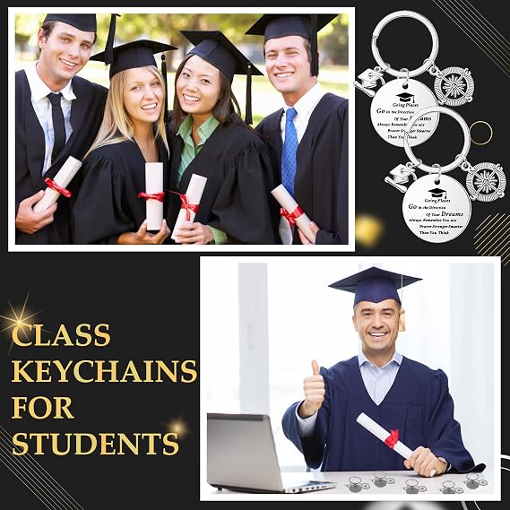 Sasylvia 12 Pcs 2026 Graduation Compass Keychain Bulk Inspirational Gift with Quote Go in The Direction of Your Dream