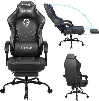 Gaming Chair for Adults, Computer Chairs with Footrest and Lumbar Support, Ergonomic PU Leather Game Chair with Headrest, Height Adjustable PC Gamer Chairs,Black