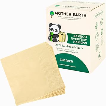 MOTHER EARTH Bamboo Everyday Napkins - 2 Ply, 300 Pack | Soft & Absorbent | Disposable Kitchen Napkins