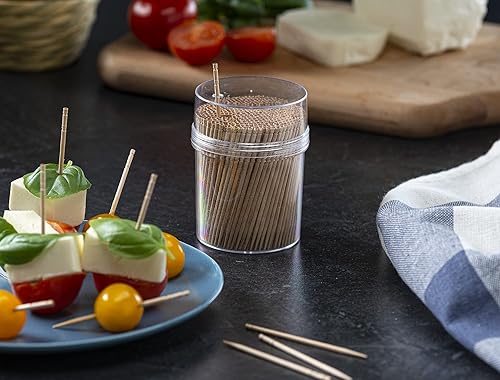 Miniatura 5 de Prestee 2000 palillos de dientes de madera + recipiente reutilizable para palillos de dientes, palillos de madera clara, acabado liso y resistente,