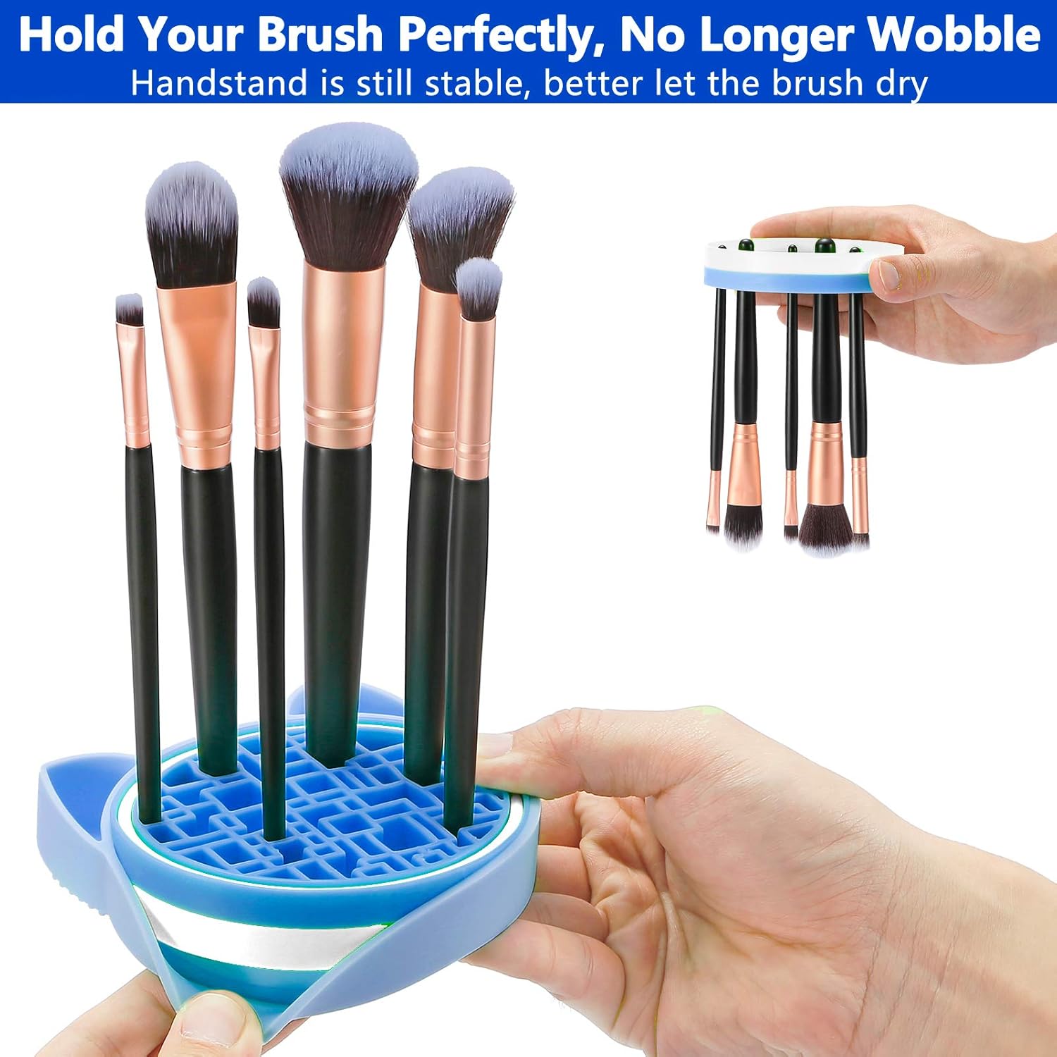 TailaiMei 2 in 1 Makeup Brush Cleaning Mat with Brush Drying Holder, Silicon Cat Shaped Brush Cleaner Pad include Cosmetic Brush Organizer Rack, Portable Washing Tool for Makeup (Blue) : Beauty & Personal Care