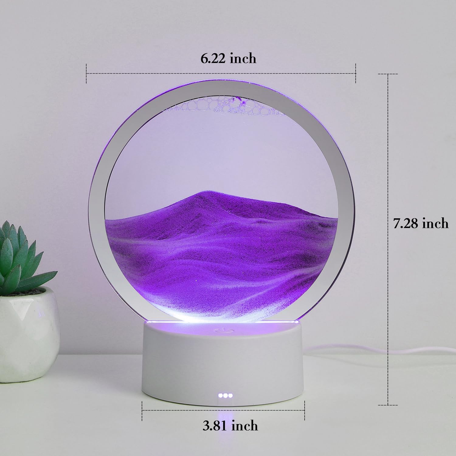Dnil Quicksand Night Light for Bedside & Kids Desk, 3D Moving Sand Art Lamp, Colorful Glass Decor (Purple)