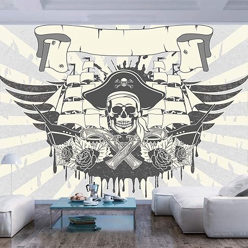 Miniatura 9 de Vinilo de pared de 55.0 x 30.0 in con diseño de calavera de piratas con sombrero, bandera de isla desierta, para despegar y pegar, autoadhesivo,
