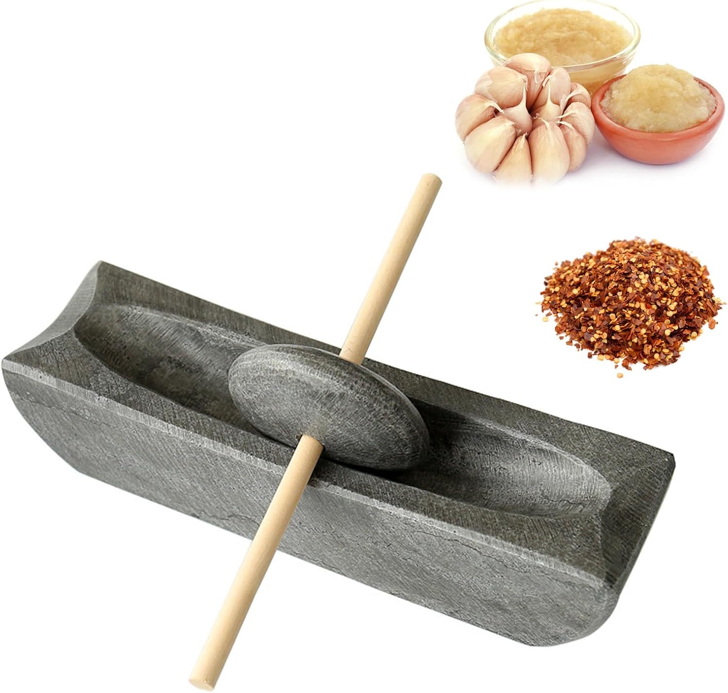 Handheld Stone Mill, Traditional Bluestone Roller and Pestle Set, Grain Grinder Mill-for Grain, for Spice, Tea, and Coffee