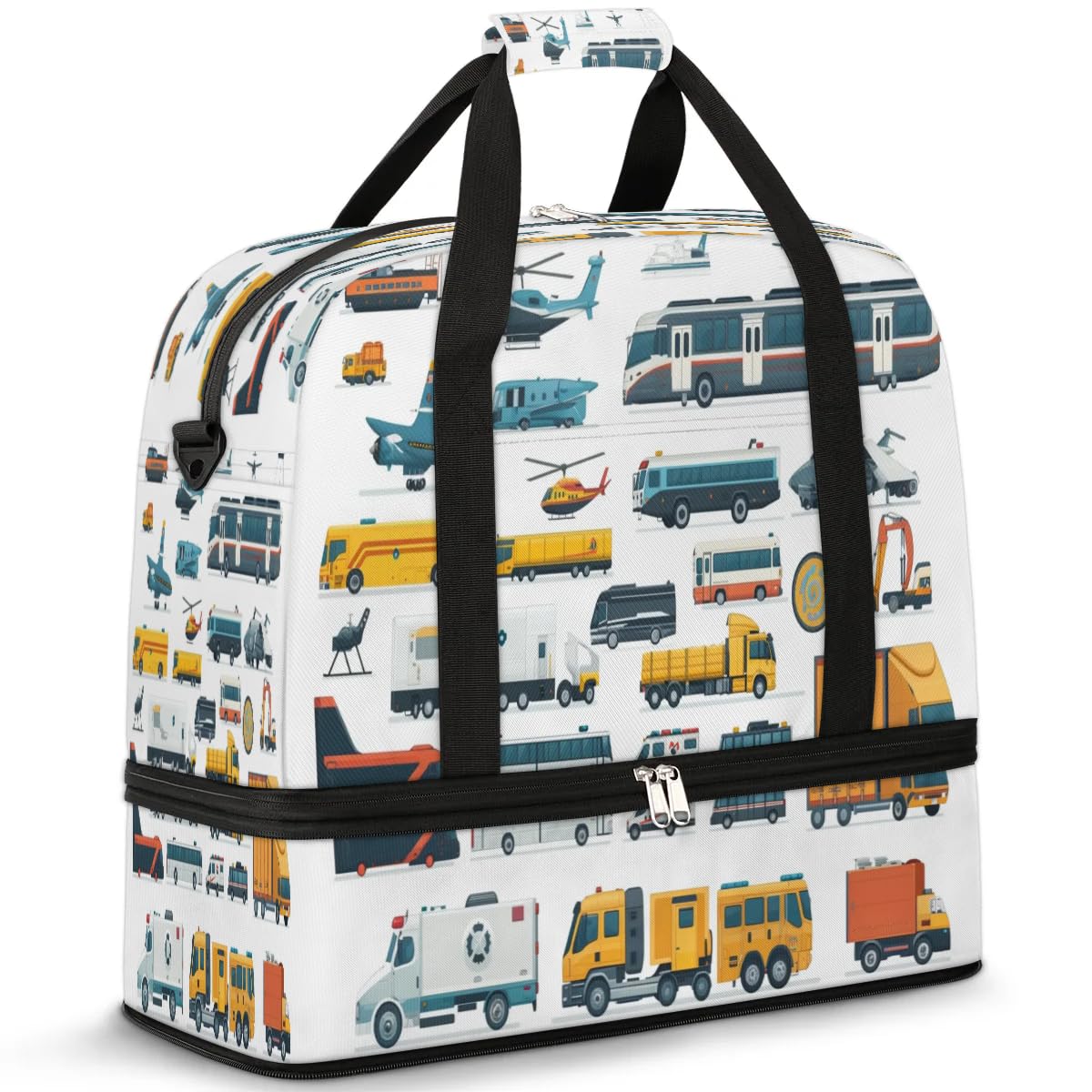 Reisetasche für Damen und Herren, Motiv: Autos, Zug, Flugzeug, Wochenende, Übernachtung, faltbar, nass getrennt, 47 l, Tragetasche für Sport, Fitnessstudio, Yoga, farbe, 47 L, Taschen-Organizer