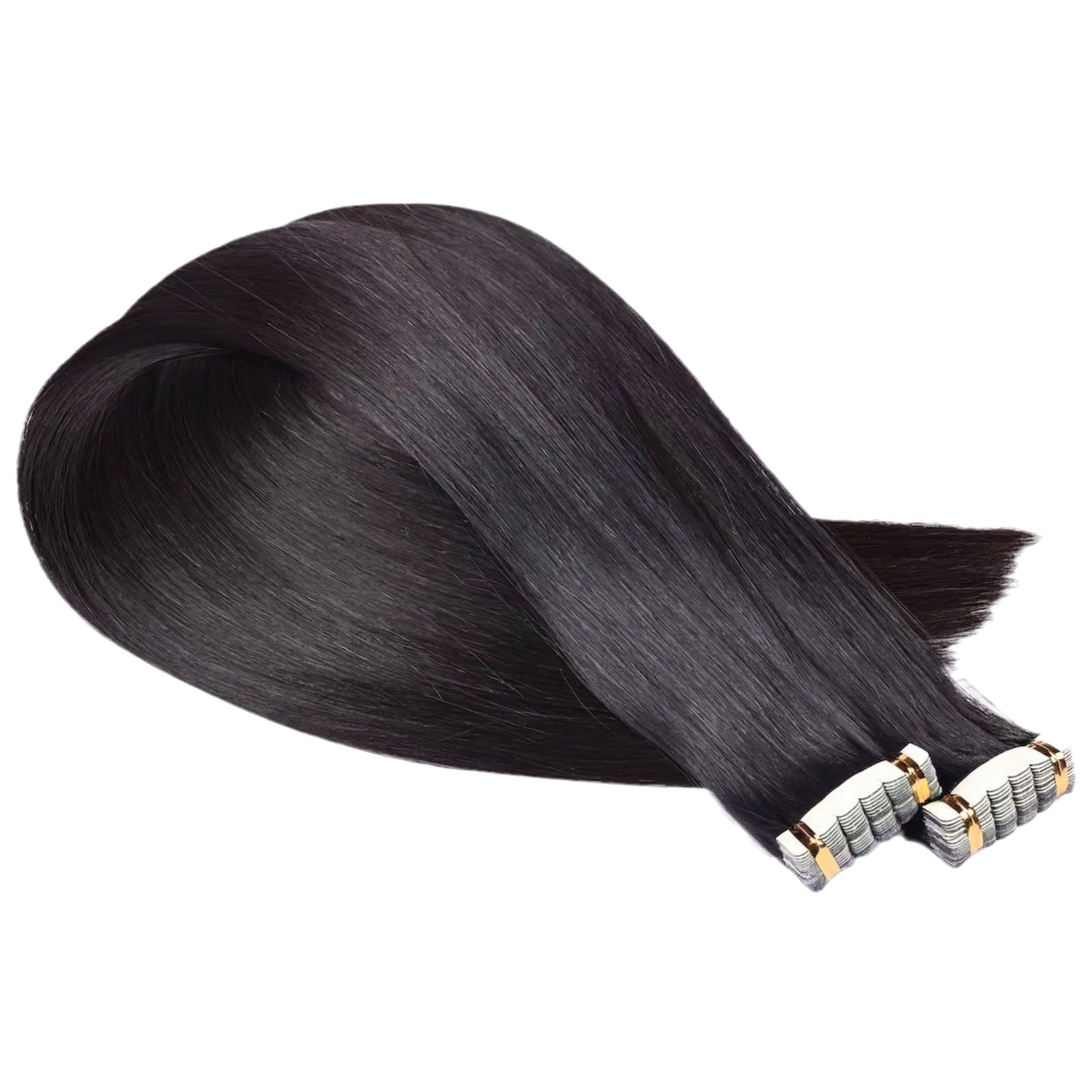 Tape-in-Haarverlängerungen aus Echthaar, 20 Zoll, 20 Stk., schwarze nahtlose Strähnen, leicht anzubringen und sicher, für mehr Länge und Volumen, natürliches Ergebnis