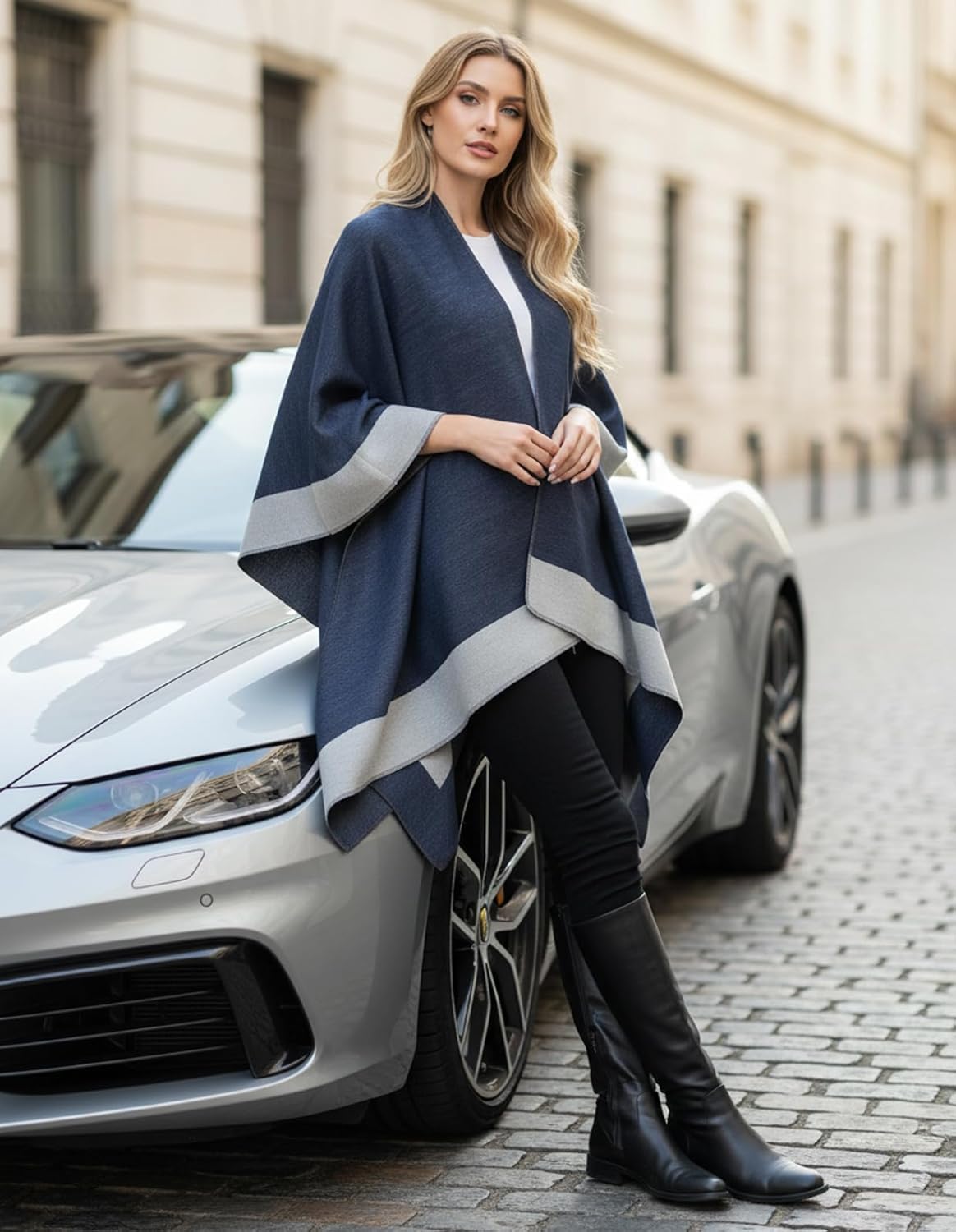 Women's Shawl Wraps Open Front Poncho Cape Oversized Sweaters Casual Cardigan Shawls for Fall Winter - Image 6