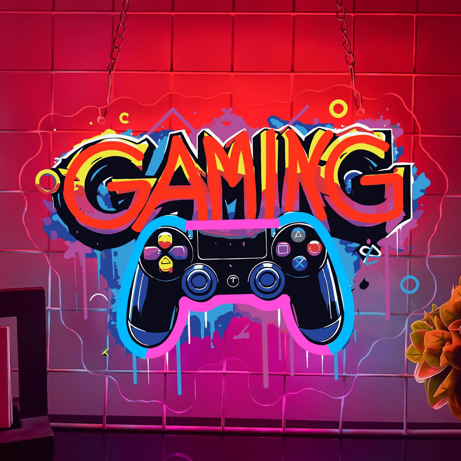 Gaming Neon Sign,Gamer Led Neon Light Signs for Wall Decor Game Pad Light up Sign for Boy Room Bedroom Man Cave Brithday Party Gaming Room Decor Gift for Gamer Men（13.8"*10.4"）